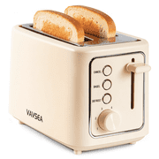 VAVSEA 2 Slice Toaster, 1000W Retro Bread Toaster with 6 Shade Settings & LED Light, Wide Slot Toaster for Bagels, Waffles, Toast, Bread, Removable Crumb Tray, Breakfast Helper, Beige