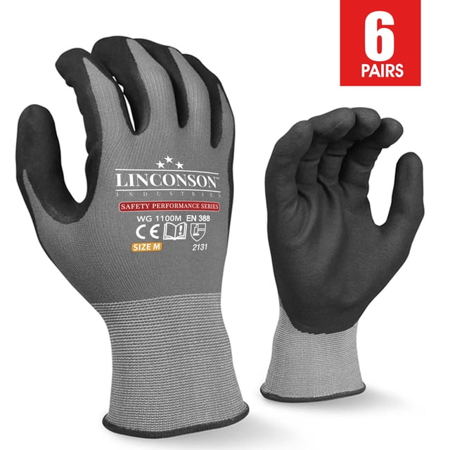 LINCONSON Safety Performance Series Construction Mechanics Work Gloves (XL, Grey - 6 Pack)