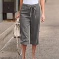 thumbnail image 1 of TIMIFIS Capris Pants for Women Casual Summer Drawstring Elastic High Waist Cotton and Linen Straight Pants with Pockets - Spring/Summer, 1 of 6