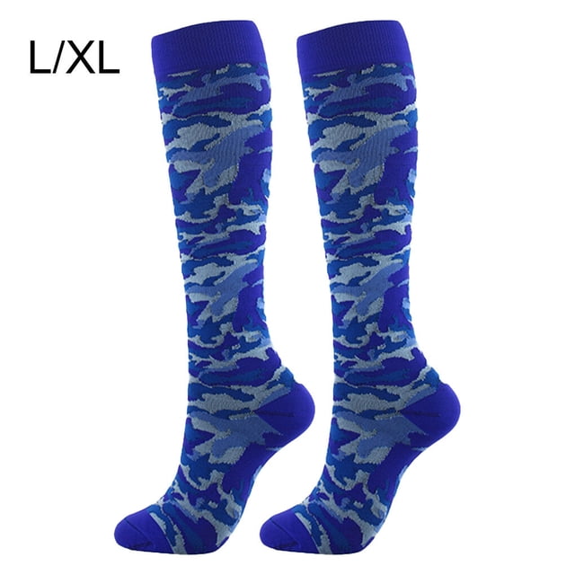 Bas de Compression 20-30 mmHg Longueur Genou Bas de Sport 20-30 mmHg Bas de Compression pour Course Cyclisme Unisexe, Bleu, Camouflage, G/TG