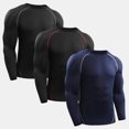 thumbnail image 1 of Chandails de Compression pour Hommes 3 Pcs Élastiques Séchage Rapide Couche de Base Col Rond Manches Longues T-Shirt de Sport, 1 of 7