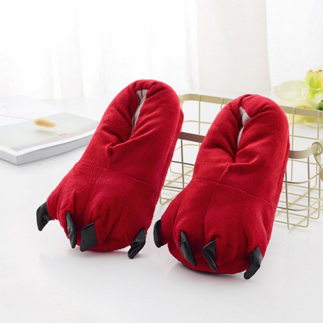 Pantoufles en Peluche Patte de Monstre Cosplay Pantoufles Patte de Monstre Chaussures d'Intérieur (Rouge, 34-39)