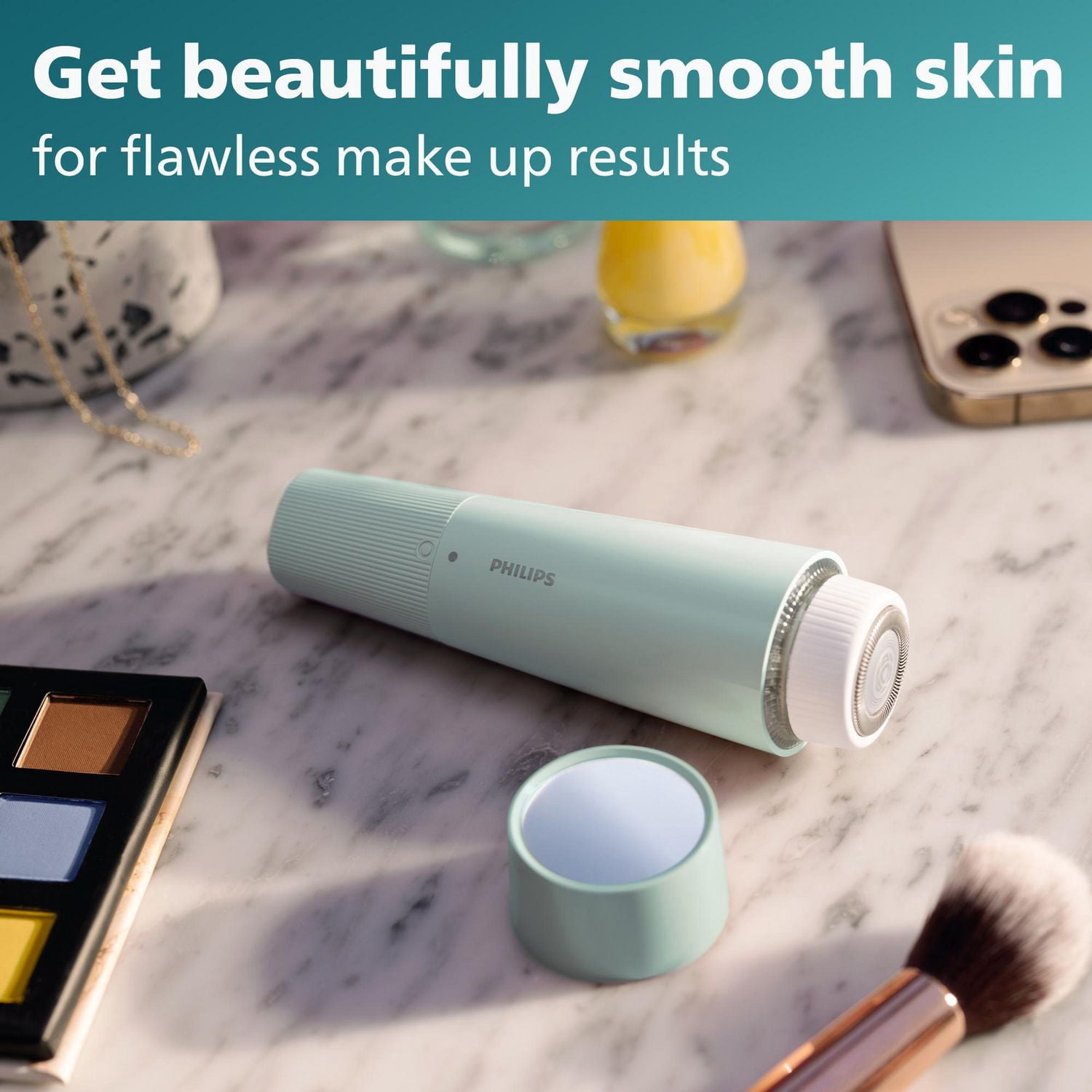 Philips Cordless Facial Hair Remover designed for women to gently remove hairs on the upper lip, chin, cheeks and jawline. A gentle experience at home and on-the-go, BRR474