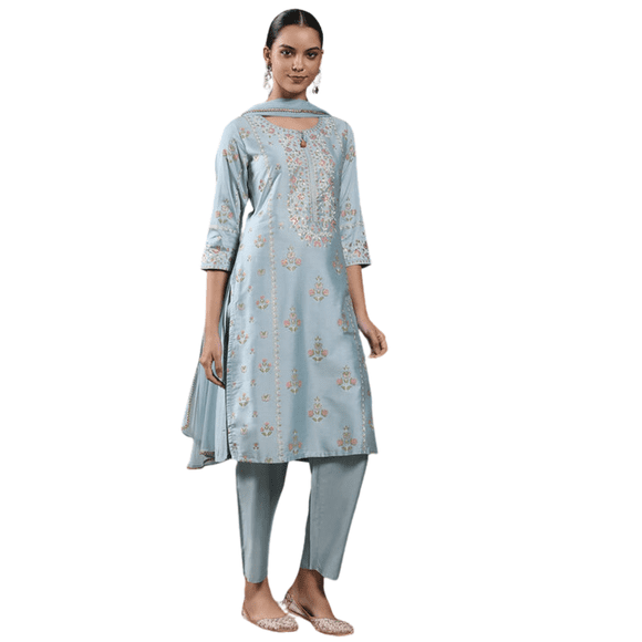 Biba Rangriti Indian Ethnic Indian Ethnic Suit Set for Women (Festive Glam 22310), Aqua, Size 42