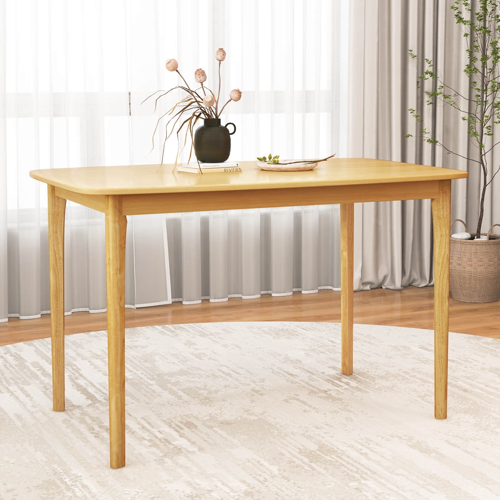 Costway 48" Wooden Dining Table Rectangular Farmhouse Kitchen with Solid Rubber Wood Legs