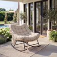 thumbnail image 1 of Indoor Outdoor Patio Rocking Glider Chair – 450 lbs Capacity – Weather-Resistant Rattan, UV-Proof Cushion & soft Toy Fleece Upholstery – Sturdy Rubber Wood & Reinforced Steel Frame, 1 of 7