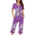 thumbnail image 1 of Rbaofujie Pyjama pour Femmes Ensemble Shorts Femmes Décontracté Col Rond Manches Courtes Blouse Pantalon Mode Ensemble de Pyjama Pyjama d'Hiver pour Femmes, 1 of 5