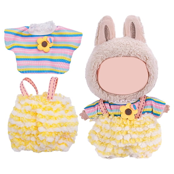YSTIANN 17cm/15cm Doll Clothes Set - Colorful Knitted Sweater & Jeans Outfit, Premium Dress-Up Fashion for Plush Dolls (No Doll Included) WJ94-3697