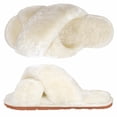 thumbnail image 1 of Women's Fuzzy Slippers Cross Band Memory Foam House Slippers Open Toe, 1 of 6