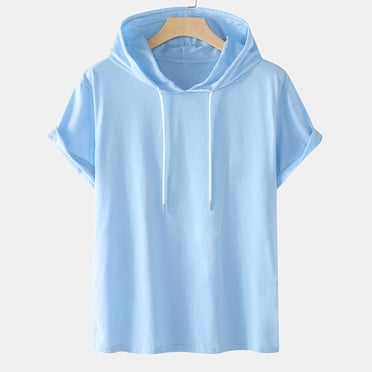 lcziwo Chandail à Capuchon à Manches Courtes pour Homme, Entraînement, Gym, Chandail d'Été, Coupe Ajustée, Basique, Couleur Unie, Chandails à Capuchon Athlétiques, Chandail à Enfiler, T-Shirts à Capuche 2024 Bleu TG