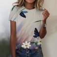 thumbnail image 3 of Birdeem T-Shirt Blouse Ample à Manches Courtes Décontracté pour Femmes, Imprimé, Plissé, Col Rond, 3 of 4