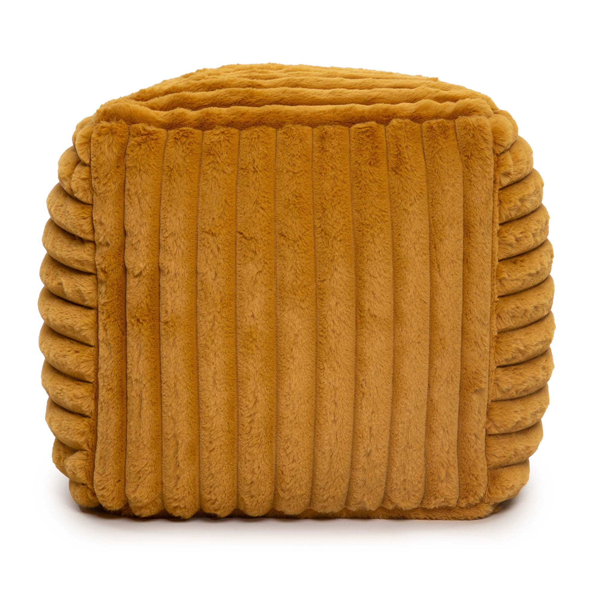 Gouchee Home Raya Cube Pouf Ottoman or Footrest, Mustard, 16" x 16" x 16", Faux Fur Cover, Polystyrene Bead Filling