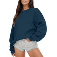 thumbnail image 2 of Bmisegm Chandail à Manches Longues pour Femmes, Col Rond Décontracté, Coupe Ample, Chandail à Capuchon en Molleton, Hauts d'Automne, Chandail pour Femmes, Bleu Marine, TG, 2 of 6