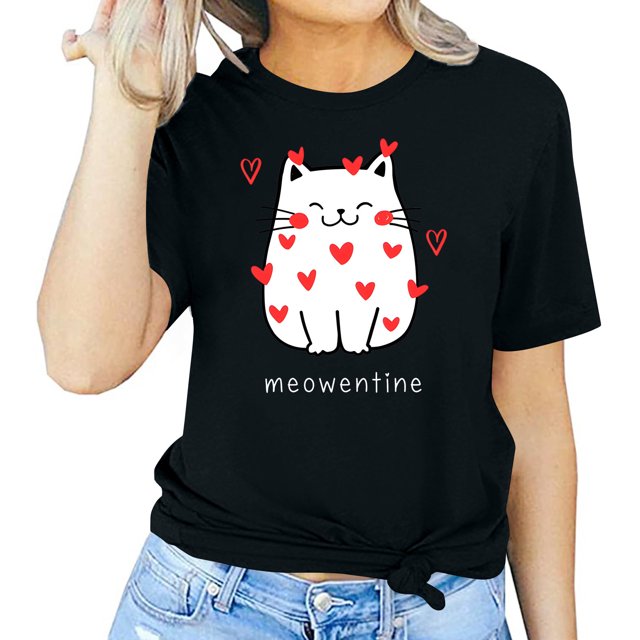 Meichang T-Shirts pour Femmes, T-Shirts de la Saint-Valentin, Imprimé Drôle, Hauts Mignons, Col Rond, Manches Courtes, T-Shirts de Vacances, Saint-Valentin