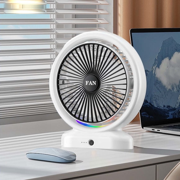 Fwttom Décoration pour la Maison Ventilateur de Bureau Mini à Trois Vitesses Ventilateur à Batterie Rechargeable avec Lumières DEL Colorées Ventilateur USB Portable Silencieux Convient pour la Maison le Bureau le Voyage le Camping Ventilateur