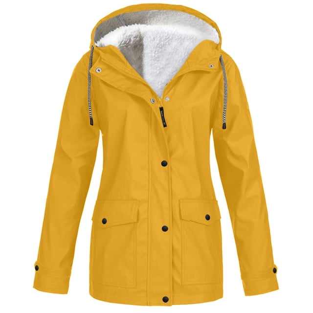 Aqestyerly Women Raincoat Windproof Hooded Jacket Outdoor Solid Color Lightweight Rain Jacket With Pockets