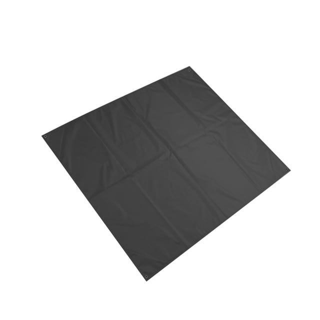 Jovati camping rug for outside your RV, measuring 12x20 feet, shown in a solid black color. This reversible outdoor area rug is made from durable plastic straw material, designed for patios, porches, balconies, and camping. The lightweight and weather-resistant mat features reinforced corners, a tropical-inspired design, and folds compactly for easy storage and transport.