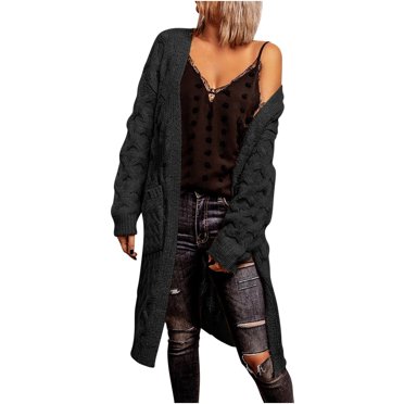 Yuyuzo Cardigans pour Femmes Chandail Tricoté à Manches Longues Surdimensionné Couleur Unie Ouvert Chandail Décontracté