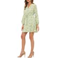 thumbnail image 4 of INSPIRE CHIC Robe Midi Courte Trapèze pour Femme à Col en V, Imprimé Floral, Taille Élastique, Boutonnée, TP Vert Pâle, 4 of 6