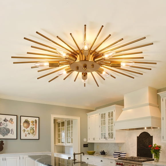 ZGLAOJT Semi Flush Mount 8 Light Ceiling Light Modern Metal Ceiling Lighting Gold Light Fixture Chandelier for Farmhouse Kitchen Dining Room Bedroom
