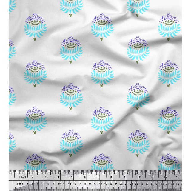 Soimoi Poly Georgette Fabric Leaves & Floral Block Decor Fabric Printed Yard 42 Inch Wide