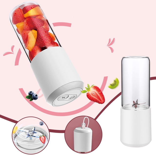Wuztai 400ml USB Rechargeable Mini Juicer, Portable Juicing Cup with Six-Blade Head, Large Capacity Glass Personal Blender for Smoothies Travel Home Office