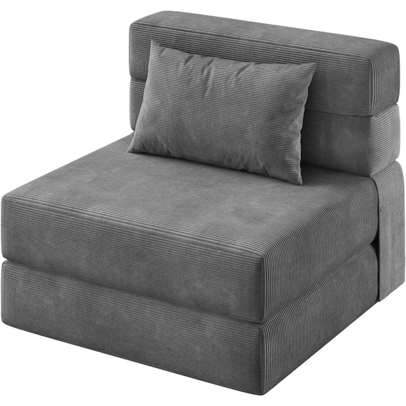 72 x 28 x 6 Inches Folding Sofa Bed Sleeper Chair, Convertible Futon Couch with Pillow, Single Size Foldable Mattress for Living Room, Dorm, Apartment & Home Office, Modern Linen Fabric