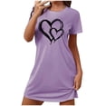 thumbnail image 1 of Mrat Nuisettes et Chemises de Nuit pour Femmes Nuisette pour Femmes Tenue de Nuit Manches Courtes Chemise de Nuit Décontractée Imprimée Robe de Nuit Ample Confortable Pyjama S-79 Violet TG, 1 of 7