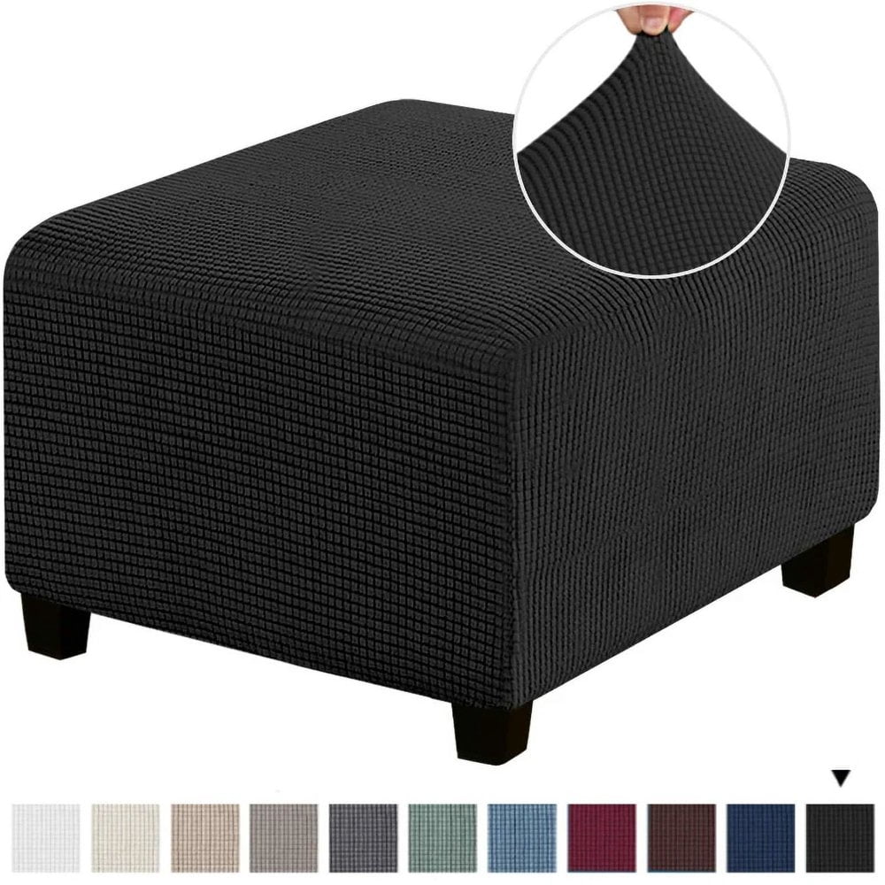 LNGOOR 3 Sizes Square Jacquard Durable Customized Stretch Footrest Ottoman Cover Folding Storage Stool Furniture Protector Slipcover (Light Grey S)