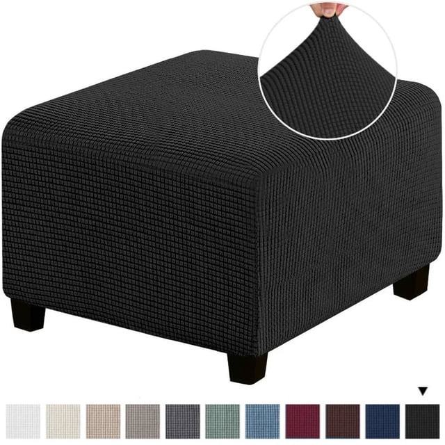 LNGOOR 3 Sizes Square Jacquard Durable Customized Stretch Footrest Ottoman Cover Folding Storage Stool Furniture Protector Slipcover (Light Grey S)