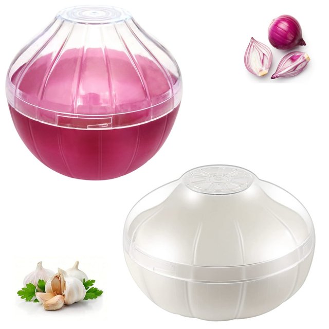 CHOK Onion Garlic Keeper Set Clear Lid Reusable Refrigerator Food Shape Container Saver for Full Leftover Onion Garlic
