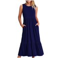 thumbnail image 1 of AherBiu Robes d'Été pour Femmes Décontractées Amples Sans Manches Robe Midi avec Poches Confortables à Volants Robes Soleil, 1 of 5