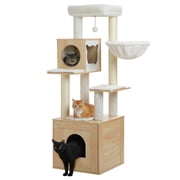 PAWZ Road 57" Cat Tree Modern Cat Tower for Large Cat with Large House and Ultra-Soft Top Perch Beige
