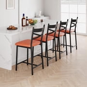 EastVita 2PC Bar Stools, Upholstered Counter Height Barstools with Back, Brown