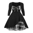 thumbnail image 1 of Women‘s Spring Autumn Patchwork Dress Long Sleeve Square Neck Plaid Zipper A-Line Dress, 1 of 5