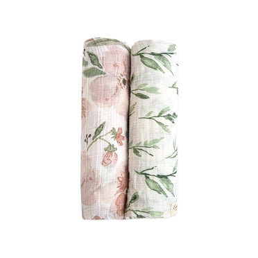 crane Baby Soft Muslin Swaddle Blankets, Soft Swaddle Wraps for Boys and girls, Floral, 2 count, 47 x 47 (Bc-100SWS), Parker Print
