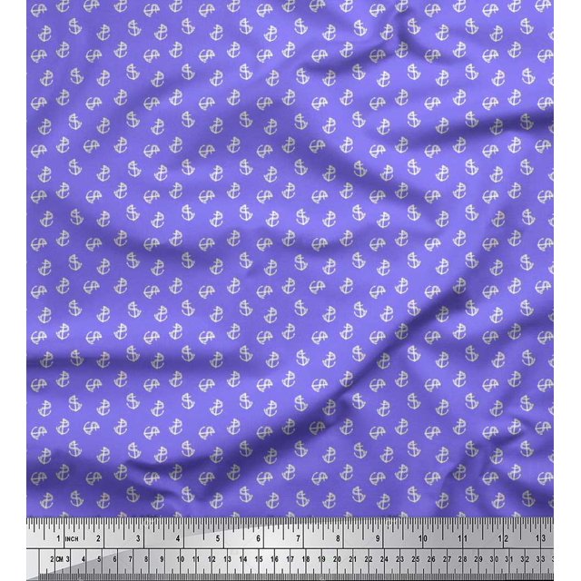 Soimoi Rayon Fabric Anchor Hook Nautical Print Sewing Fabric Yard 42 Inch Wide
