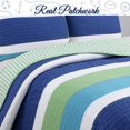 thumbnail image 4 of Cozy Line Home Fashions Waylon Ensemble de Courtepointe, Imprimé à Rayures Bleu Marine Vert Blanc, Couvre-Lit Réversible 100 % Coton (Bleu/vert, Lit Simple - 3 Pcs), 4 of 4