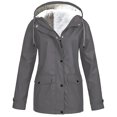 thumbnail image 1 of Aqestyerly Women Raincoat Windproof Hooded Jacket Outdoor Solid Color Lightweight Rain Jacket With Pockets, 1 of 6