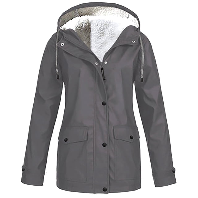 Aqestyerly Women Raincoat Windproof Hooded Jacket Outdoor Solid Color Lightweight Rain Jacket With Pockets
