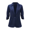 thumbnail image 4 of IMENGL Linen Casual 3/4 Stretchy Ruched Sleeve Lightweight Work Office Jacket, Blue 3XL, Size M-5XL, 4 of 9