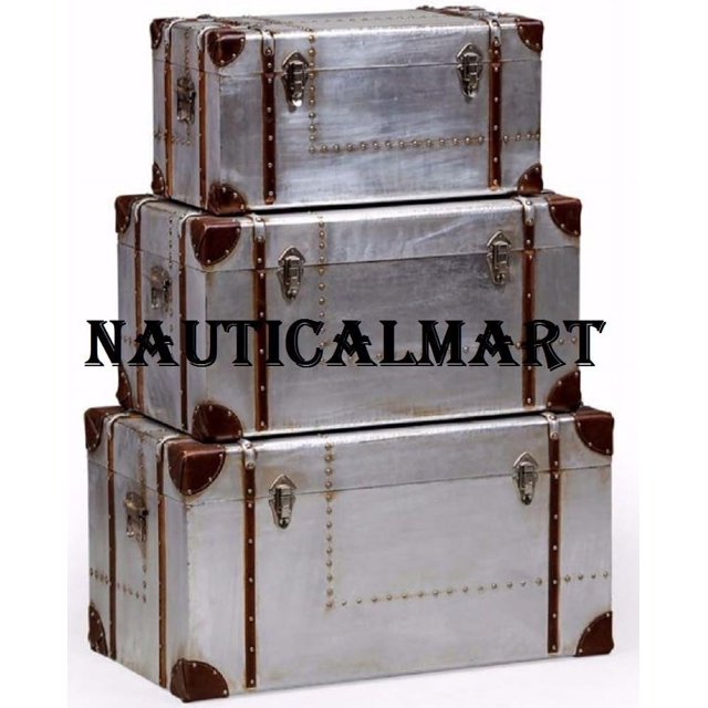 Nauticalmart Ensemble de Coffre en Aluminium Style Industriel Argenté