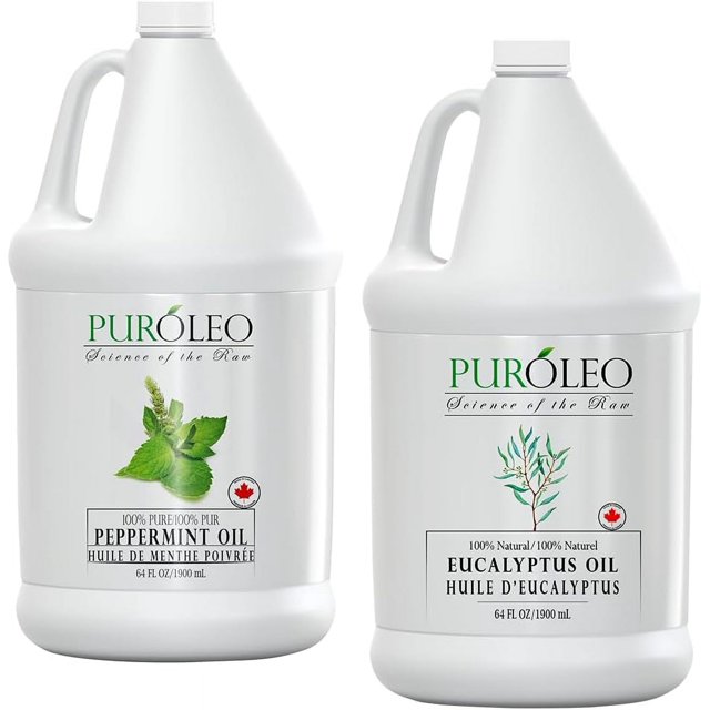 PUROLEO 100% Pure Eucalyptus & Peppermint Essential Oil Combo Pack - 64 fl oz/1900 mL | Natural Aromatherapy Oil for Diffuser, Candles, and More | Packed In Canada