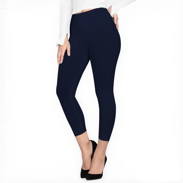 Hitime High Waisted Capri Leggings for Women Tummy Control Workout Pants for Women, Capri Length Navy S-M