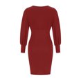 thumbnail image 5 of FcBaudy Robe à Manches Longues à Col en V, Robes d'Été pour Femmes, Robes pour Femmes Décontractées Robe en Tricot à Manches Longues Hanche et Taille Robe pour Femme à Manches Longues Robe à Col Robe Femme, 5 of 5