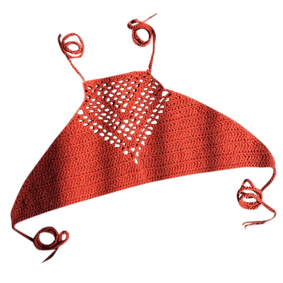 Women Hollow Out Crochet Halter Boho Bikini Top Beach Swim Bandage Backless Beach Swim Bra