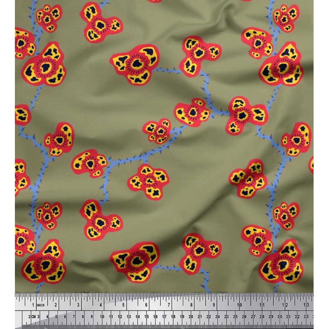 Soimoi Crepe Silk Fabric Flower Artistic Print Sewing Fabric Yard 42 Inch Wide