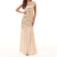 thumbnail image 2 of Mrat Tennis Dresses Mode Femmes Confortable Décontracté Assemblé Gaze à Paillettes Manches Courtes Col Rond Robe Longueur Cheville Robes de Mariage pour Femmes P-715 Beige P, 2 of 4