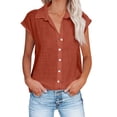 thumbnail image 1 of AherBiu Chemises Boutonnées pour Femmes en Coton et Lin à Manches Courtes à Revers Col en V d'Été Décontractées Amples Hauts Blouse, 1 of 6
