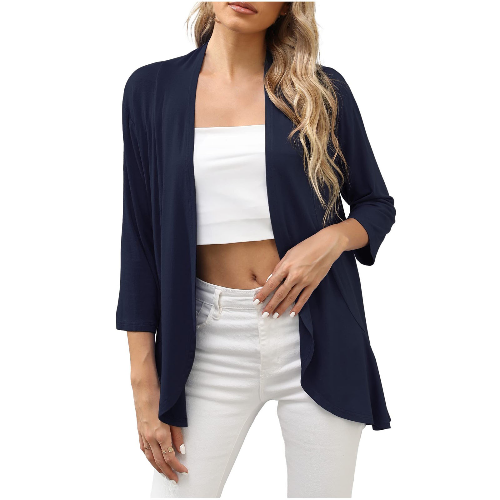 Cardigan à Manches 3/4 pour Femmes Cardigan à Manches 3/4 pour Femmes Mode Décontractée Confortable Cardigan Uni Haut Blouse
